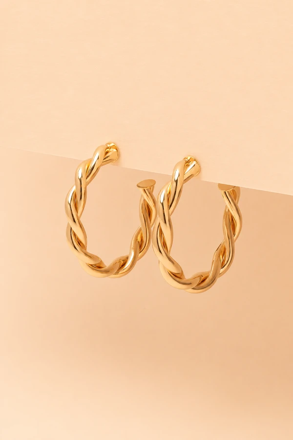 Brinco Dourado Argola Trançada