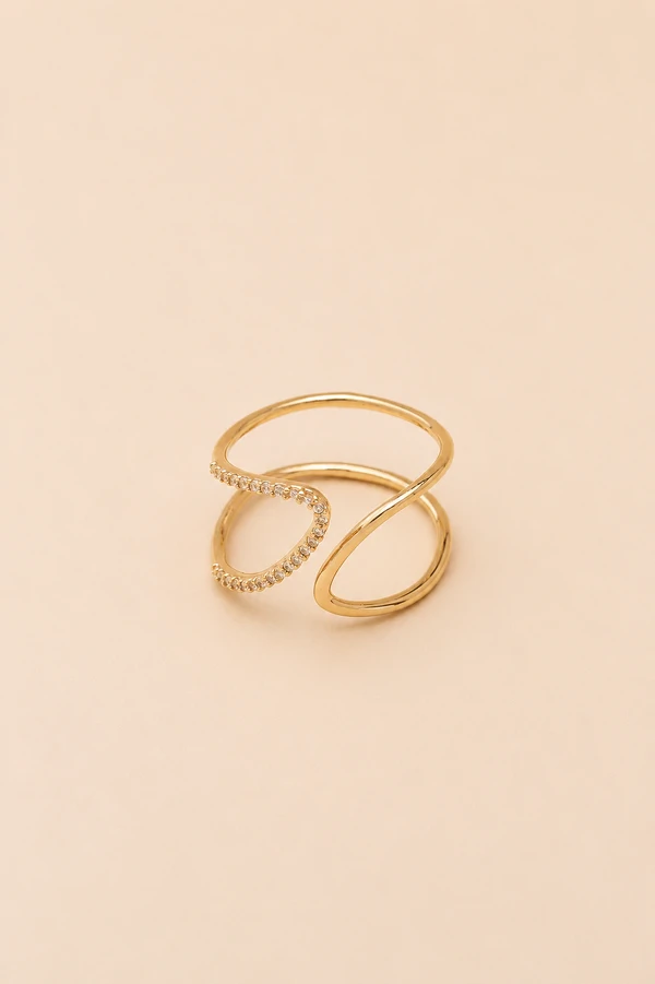 Anel Curvas Zircônia Banho Ouro 18K