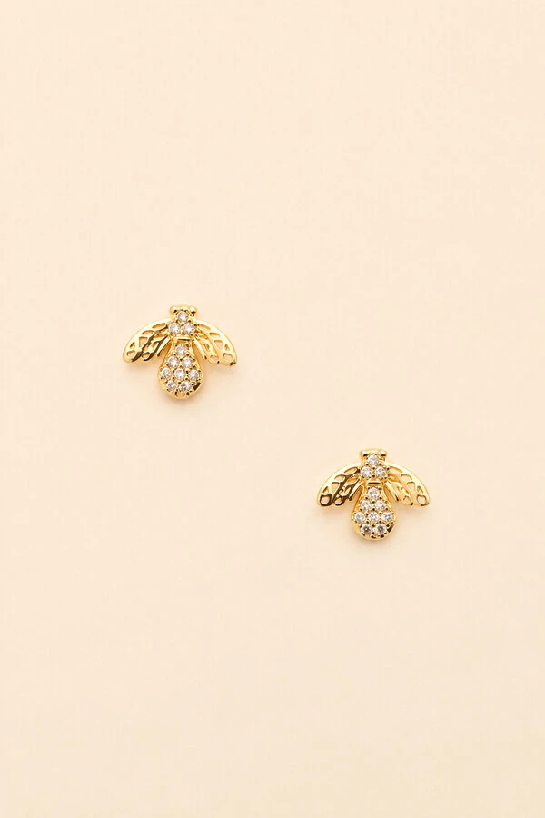 Brinco Abelha Zircônia Banho Ouro 18K