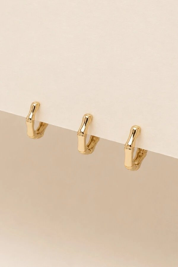 Brinco Trio Argola Bambu Banho Ouro 18K