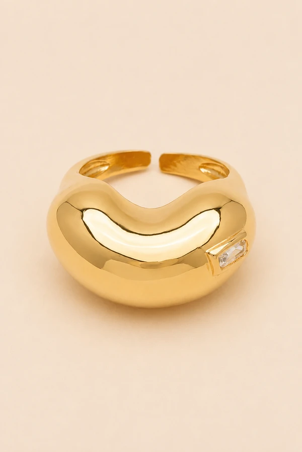Anel Dourado Bean Zircônia Carrê