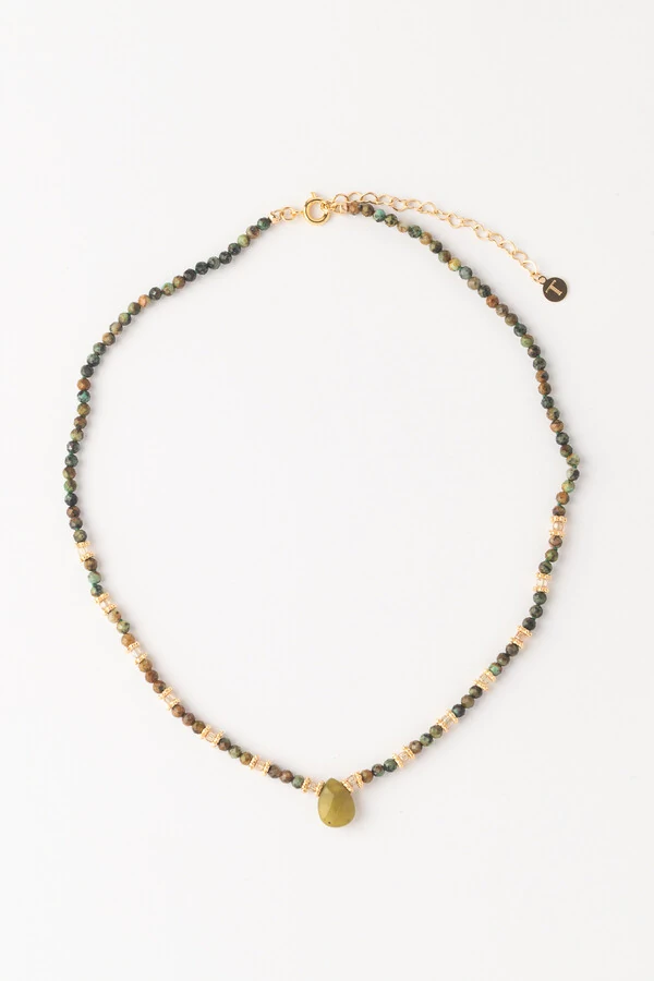 Colar Turquesa Africana Banho Ouro 18K