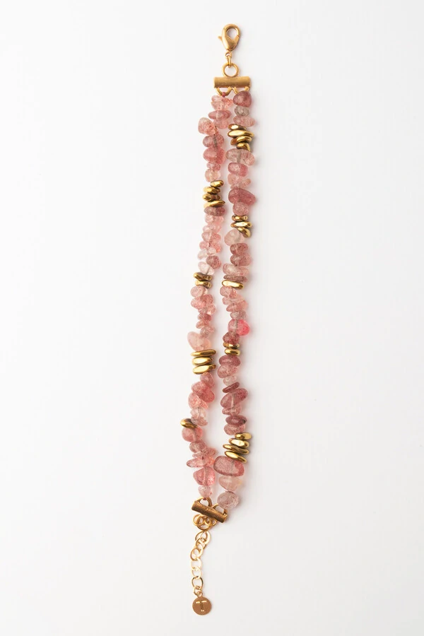 Pulseira Ouro Vintage Quartzo Morango