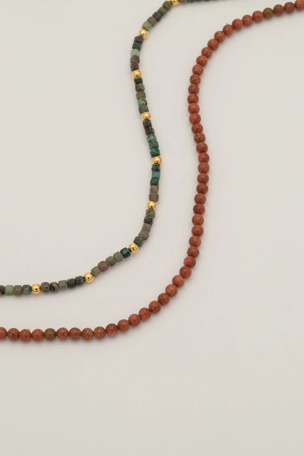 Colar Choker Duplo Atacama Turquesa Gold Stone Banho Ouro 18k