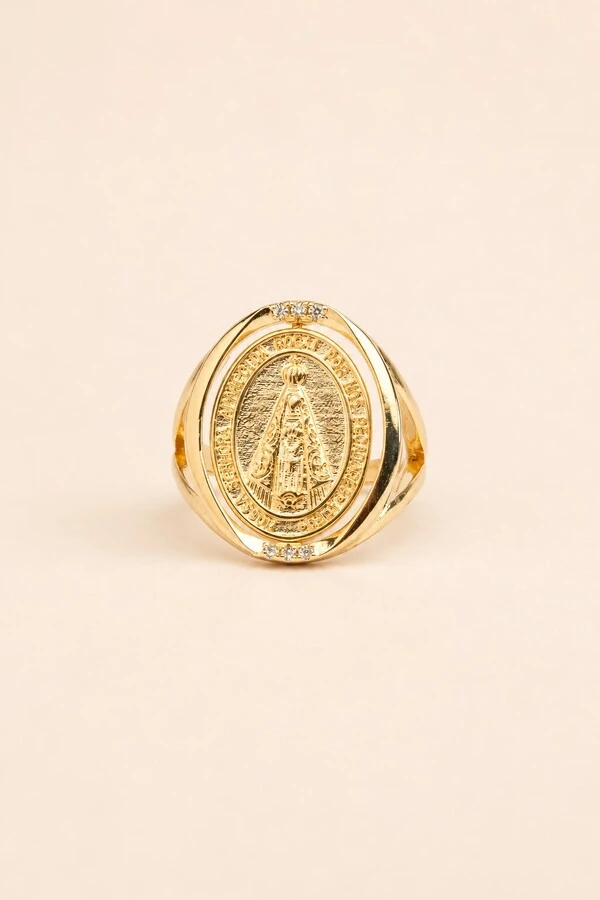 Anel Nossa Senhora Aparecida Banho Ouro 18K