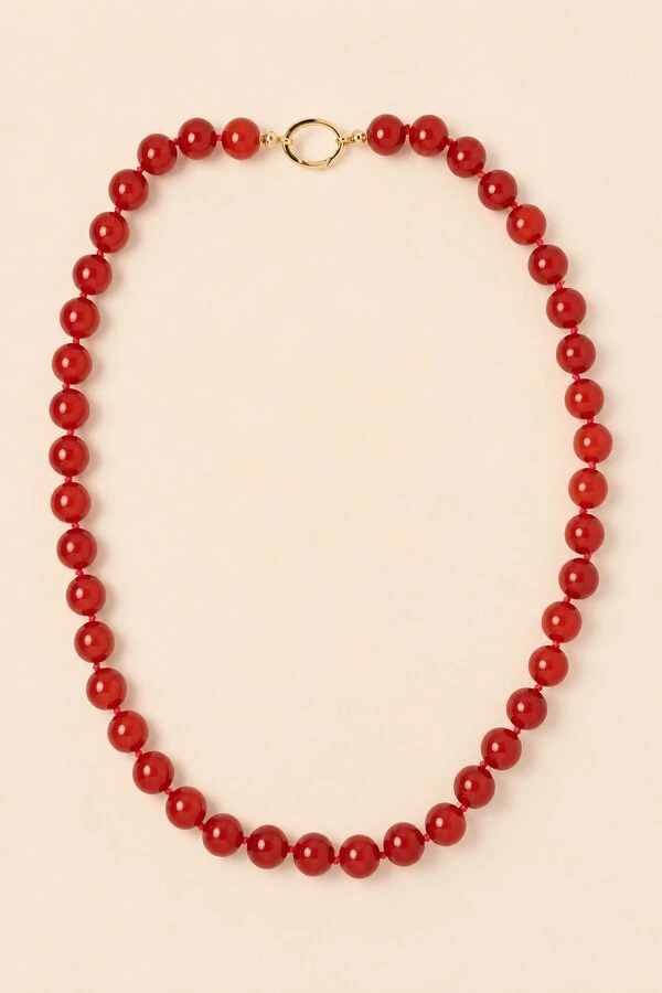 Colar Longo Mavie Jade Terracota Banho Ouro 18K