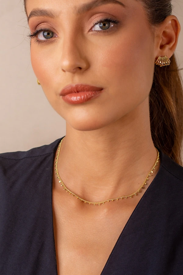 Colar Choker Mini Bolinhas Achatadas Banho Ouro 18k