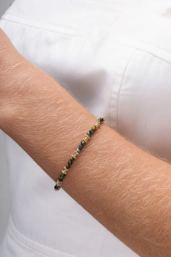 Pulseira Turquesa Africana Banho Ouro 18K