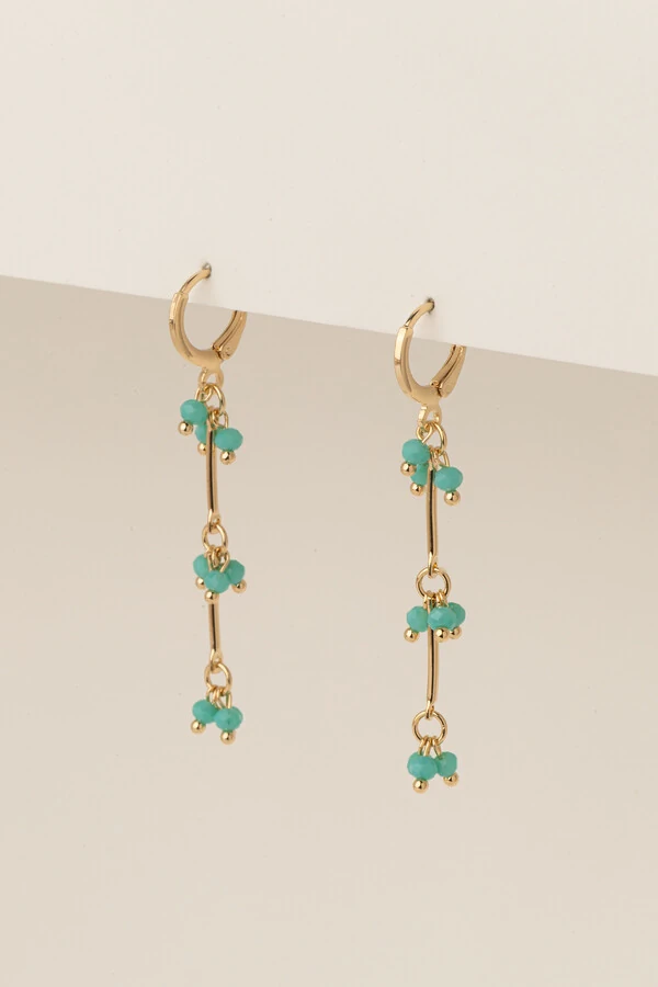 Brinco Dourada Palitos Cachos Cristal Azul