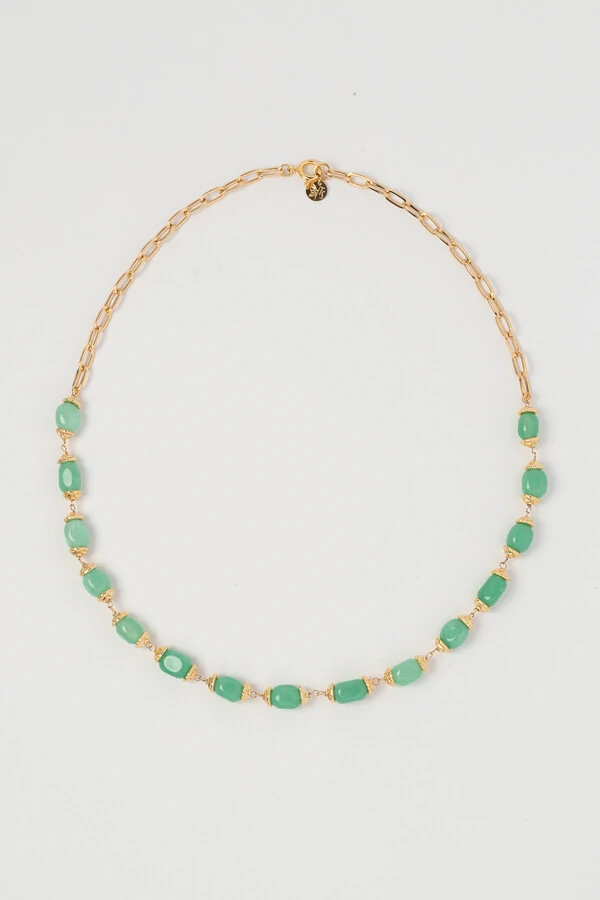 Colar Jardins Jade Verde Banho Ouro 18K
