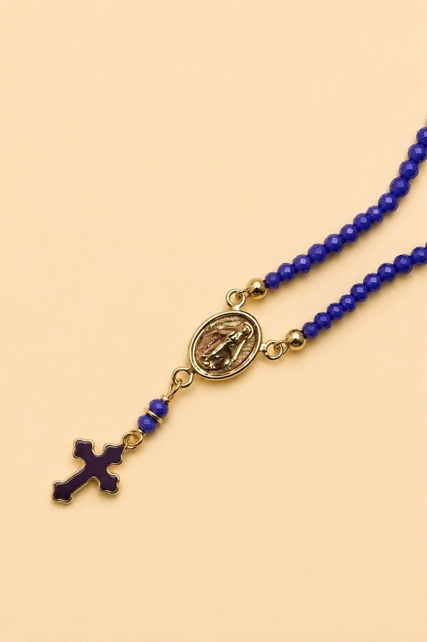Colar Tercinho Mini Zircônia Azul Banho Ouro 18K