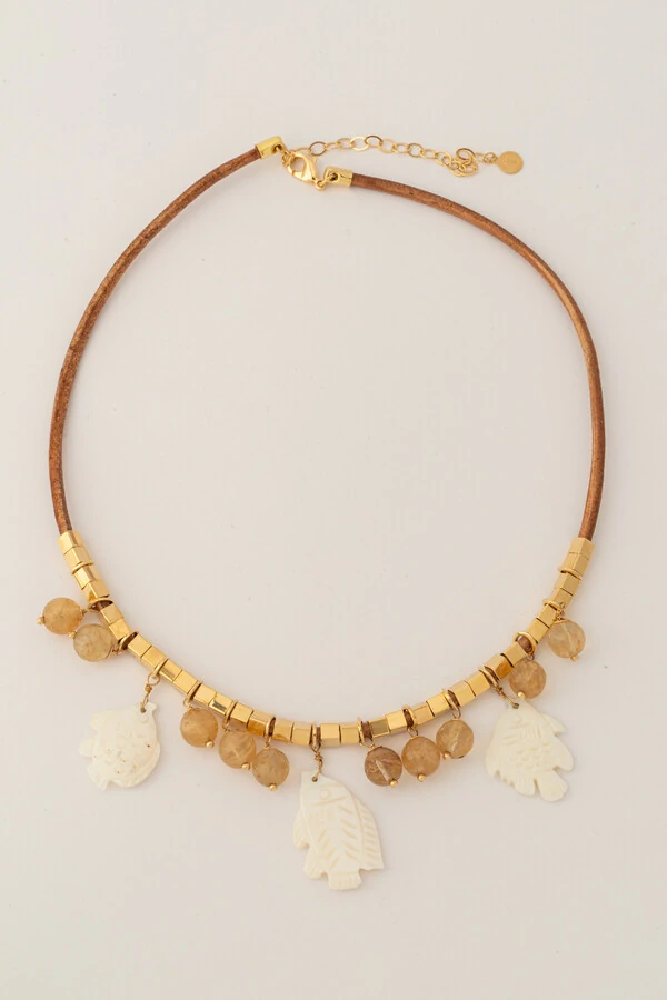 Colar Peixe Madre Rutilo Banho Ouro 18K