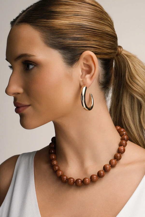 Colar Goldstone Banho Ouro 18K