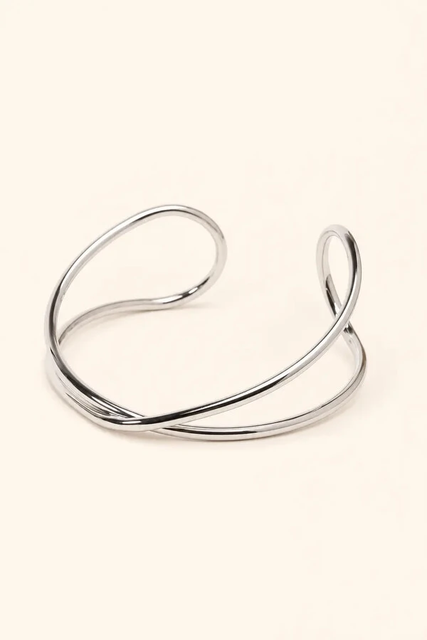 Pulseira Bracelete Prateada Fio Cruzado
