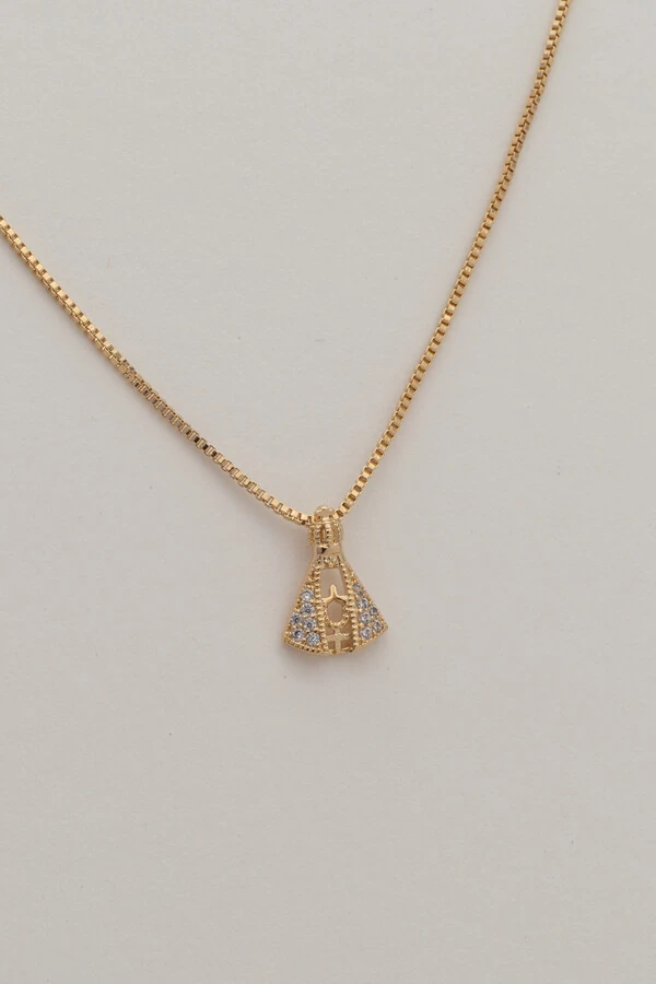 Colar Nossa Senhora PP Manto Zircônia Banho Ouro 18K