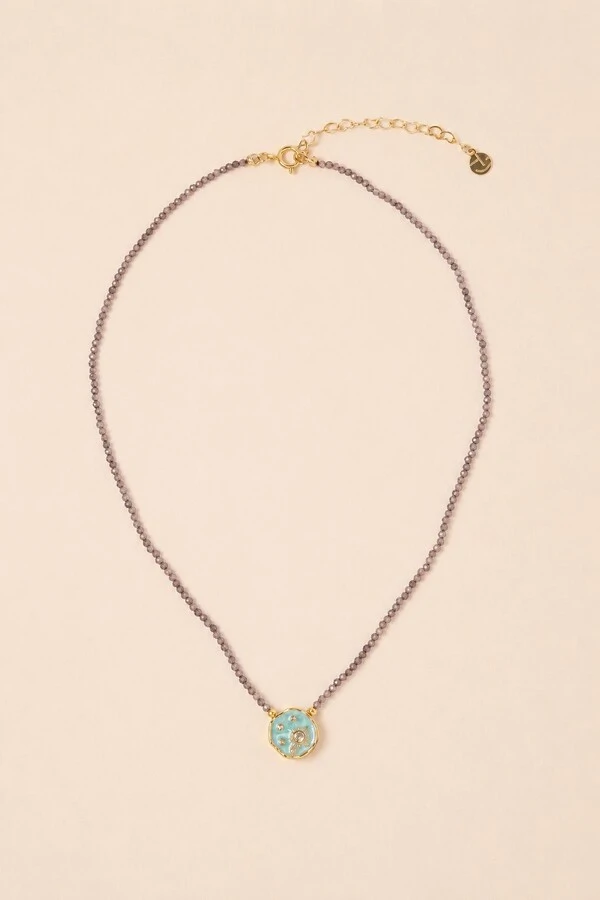 Colar Luna Mini Zircônia Lilás Banho Ouro 18K