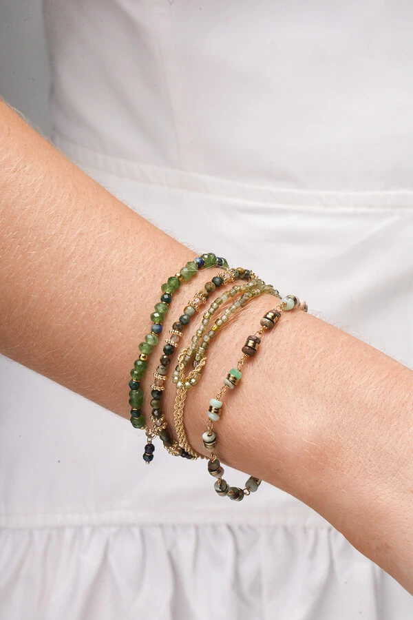 Pulseira Entrelaçada Zircônia Verde Banho Ouro 18K