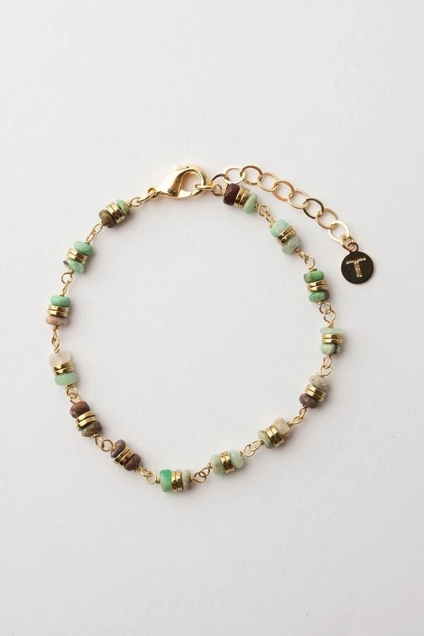 Pulseira Crisoprázio Hematita Banho Ouro 18K