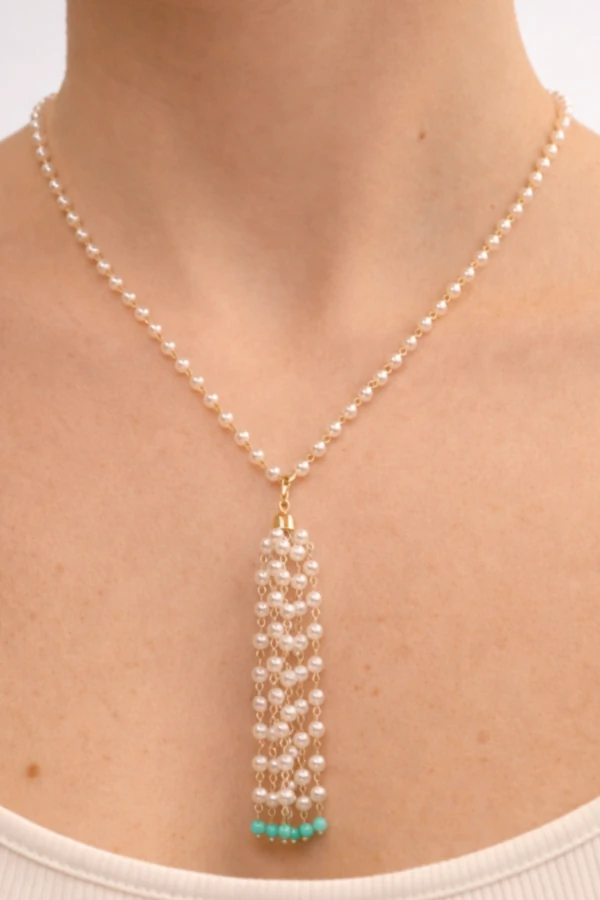 Colar Dourado Longo Pérolas