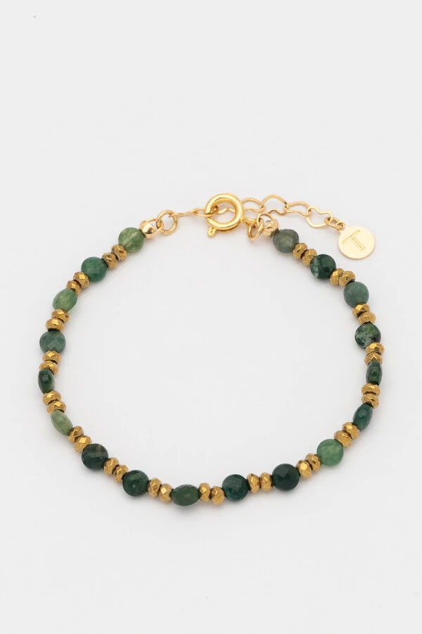 Pulseira Dawn Jade Jasper Oceano Banho Ouro 18K