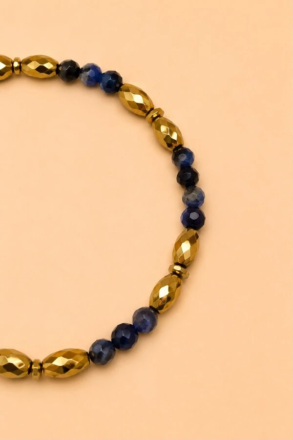 Pulseira Sodalita Blue Banho Ouro 18K