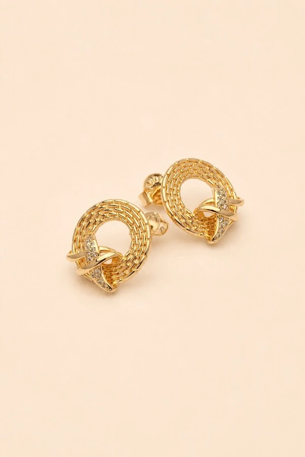 Brinco Aro X Zircônia Banho Ouro 18K