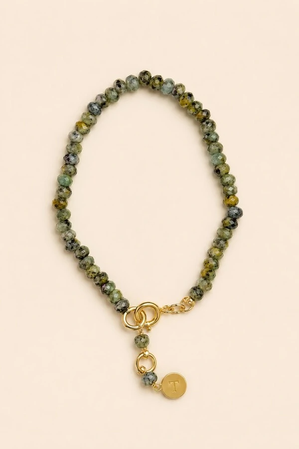 Pulseira Jade Zoisita Banho Ouro 18K