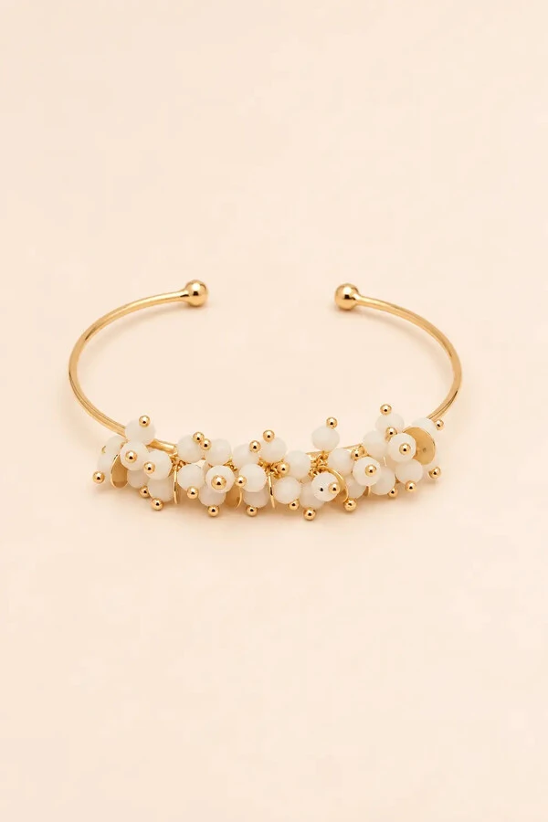 Pulseira Plaquinhas Dourada Cristais Off White