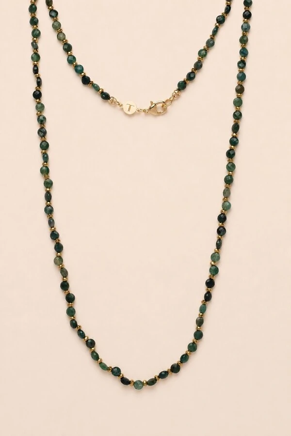 Colar Dawn Jasper Jade Oceano Banho Ouro 18K