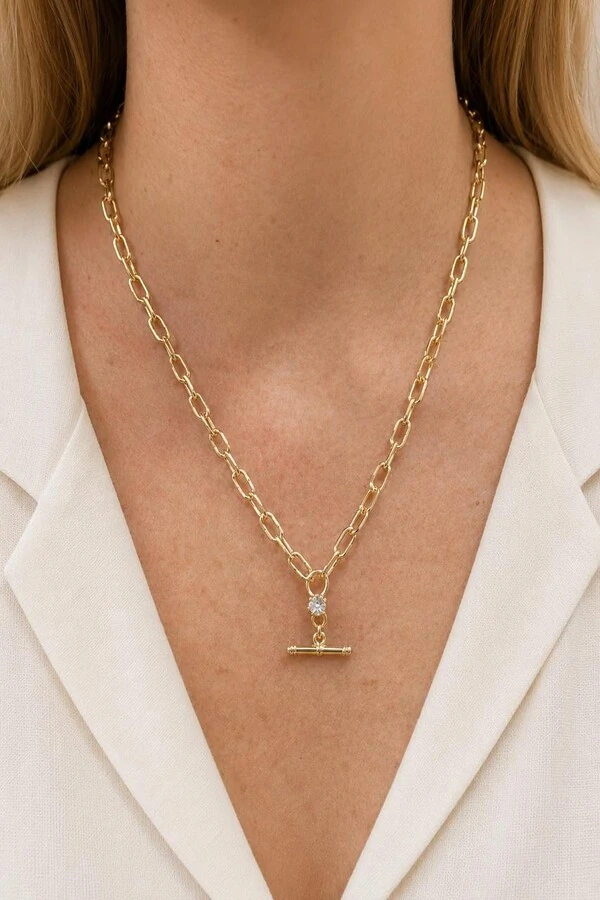 Colar Elos Anne Zircônia Banho Ouro 18K