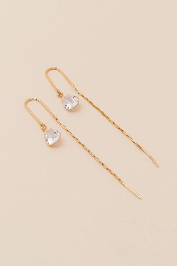 Brinco Dourado Biarritz Fio Gota Zircônia