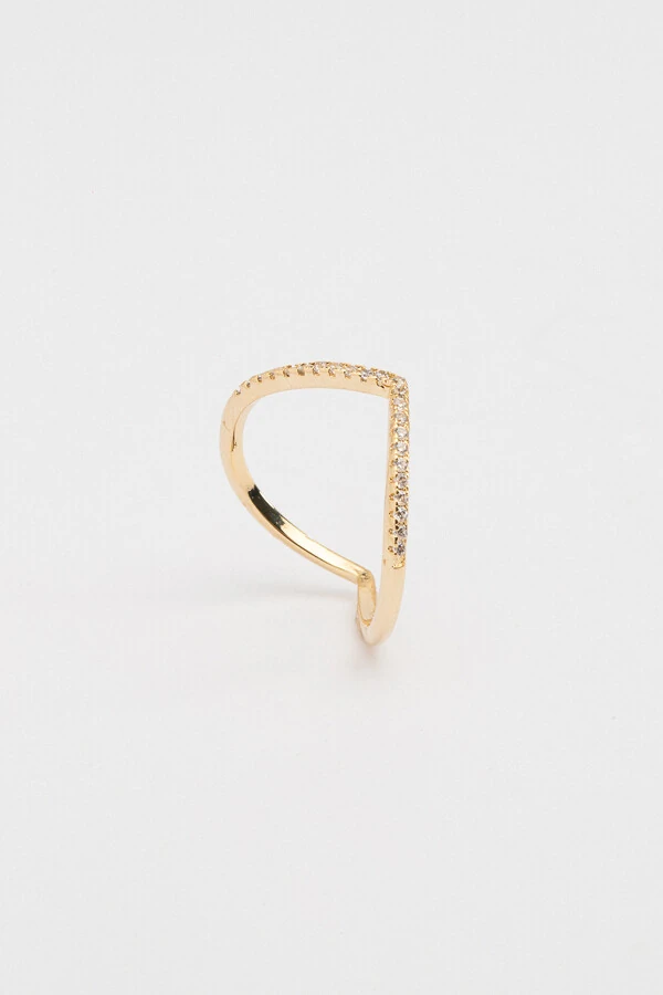 Anel V Zircônia Banho Ouro 18K