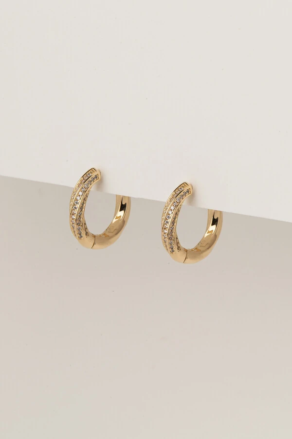 Brinco Argola Torcida Zircônia Banho Ouro 18K