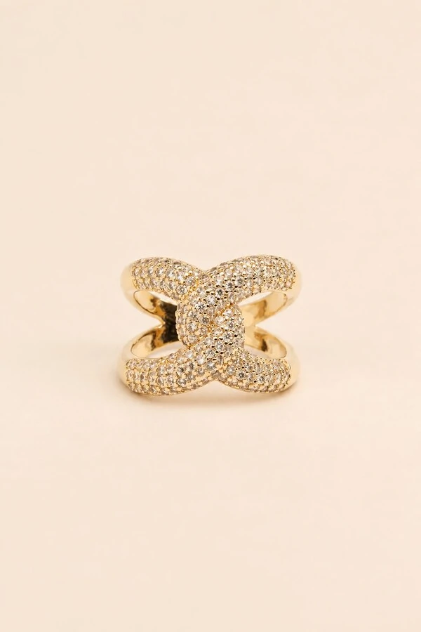Anel Entrelaçado Zircônia Banho Ouro 18K
