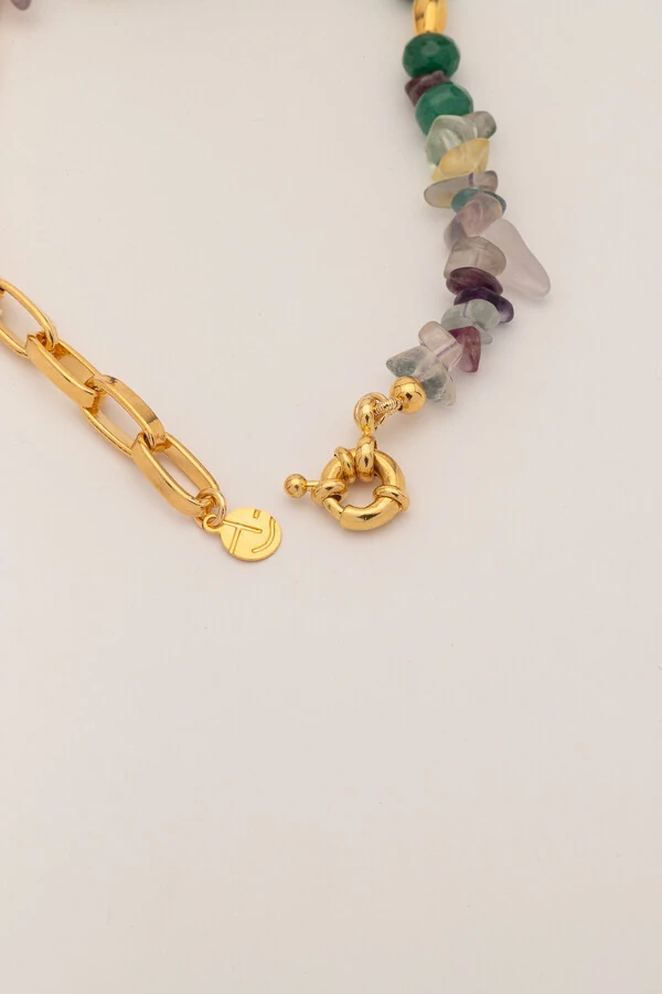 Pulseira Fluorita e Jade Banho ouro 18k