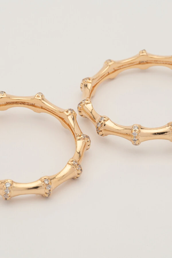 Brinco Argola Bambu Zircônia Banho Ouro 18k