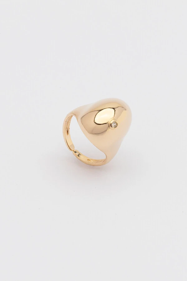 Anel Dourado Dedinho Bean Ponto Zircônia