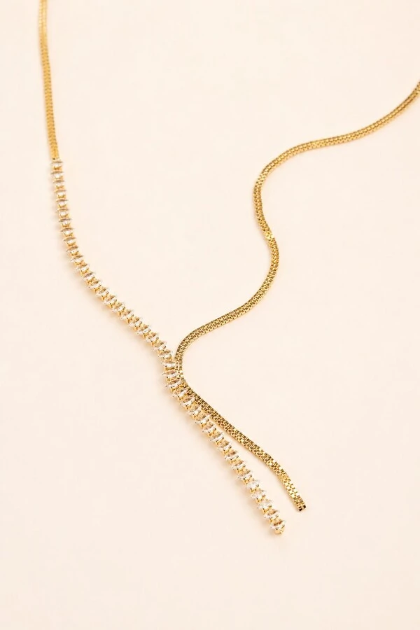 Colar Dourado Gravata Zircônia Navete