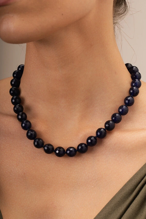 Colar Jade Azul Nautic Banho Ouro 18K