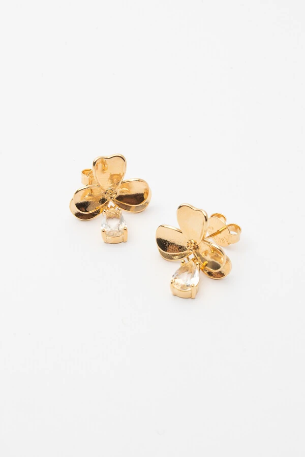 Brinco Flor Gota Cristal Banho Ouro 18K
