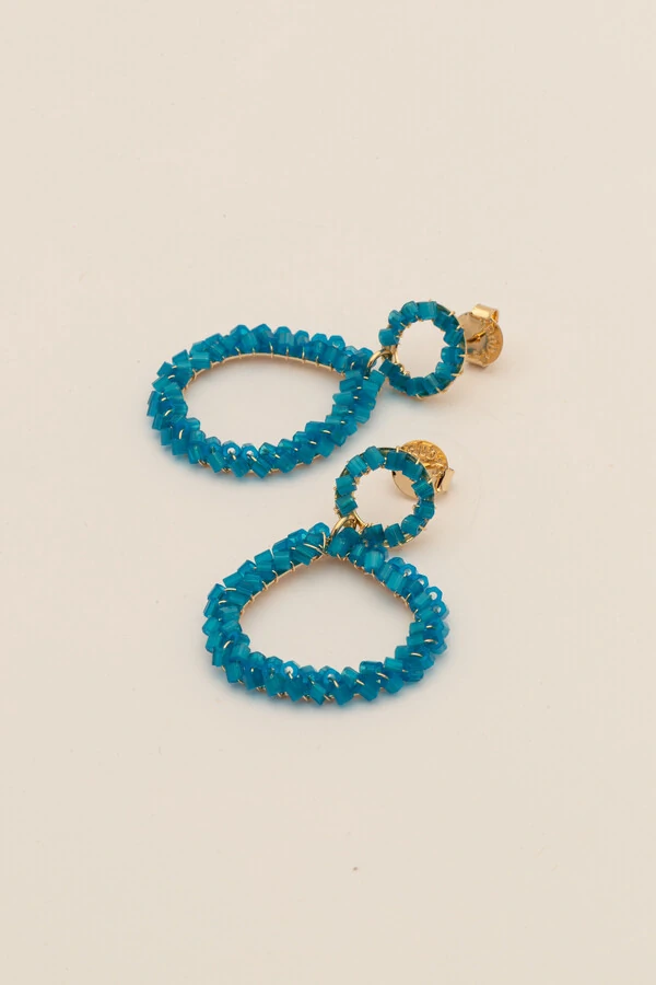 Brinco Dourado Oval Vidrilho Azul