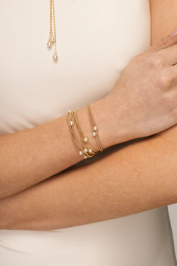 Pulseira Corda de Violão Pérola Dourado