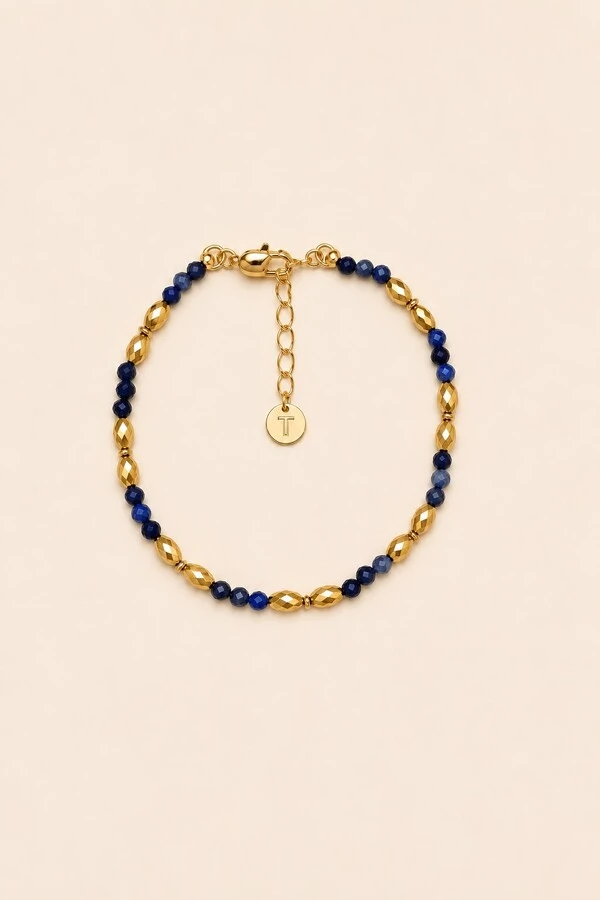 Pulseira Sodalita Blue Banho Ouro 18K