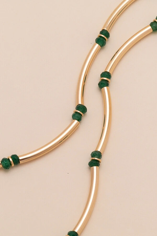 Colar Choker Dourado Gaia Jade Verde
