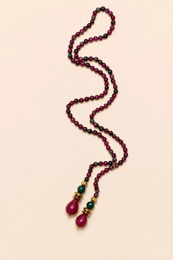 Colar Ayla Gravata Jade Melancia Banho Ouro 18K