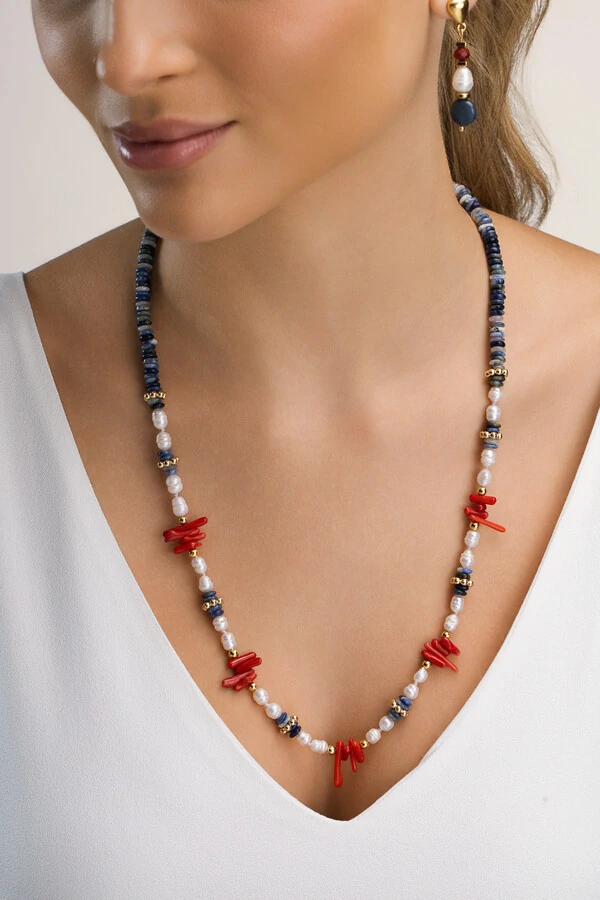 Colar Fishermen’s Core Red Blue Banho Ouro 18K