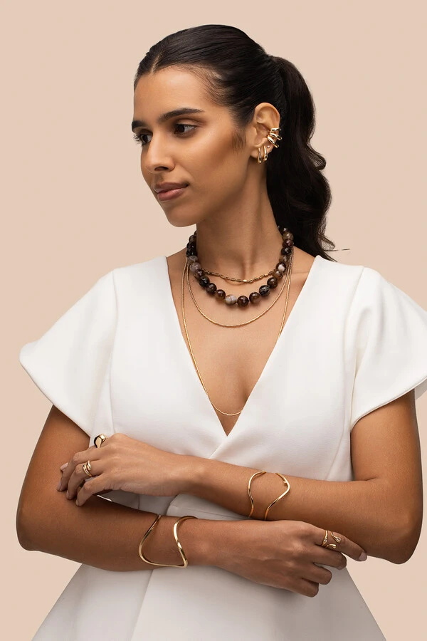 Colar Vera Agatha Mescla Marrom Banho Ouro 18K