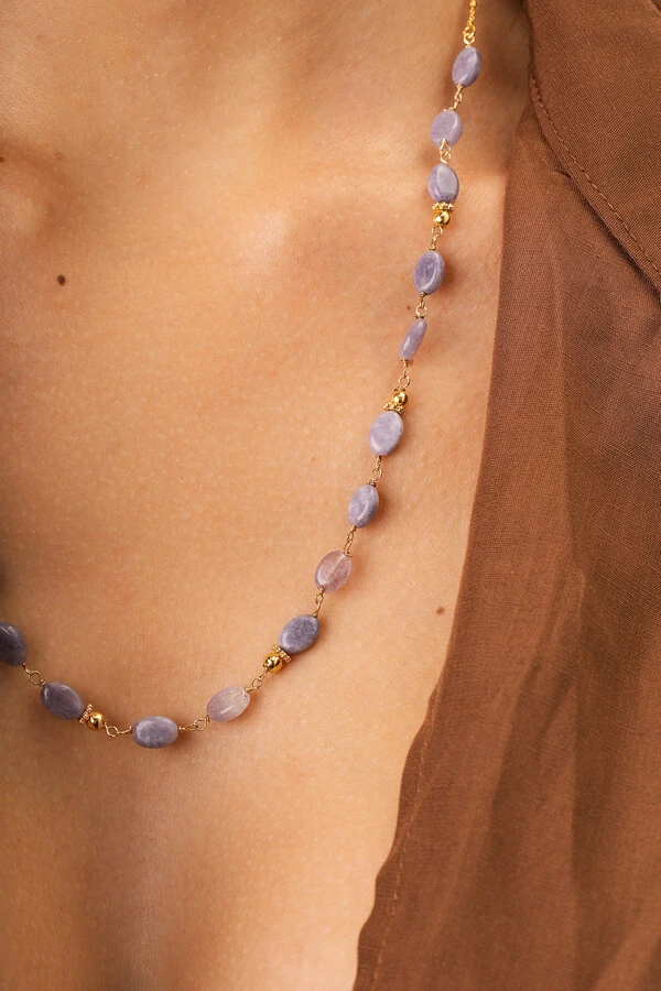 Colar Luna Jade Lilás Banho Ouro 18K