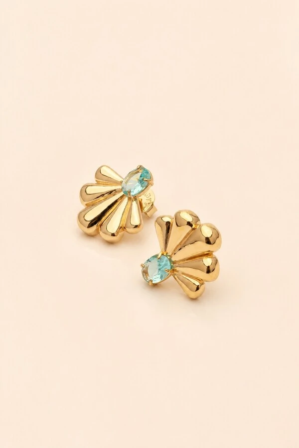 Brinco Splash Oval Aqua Banho Ouro 18K
