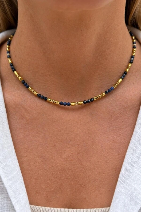 Colar Choker Sodalita Blue Banho Ouro 18K